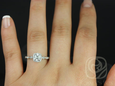 0.75ct Christie 6mm 14kt WITH Milgrain Moissanite Diamond Cushion Halo Ring - Rosados Box
