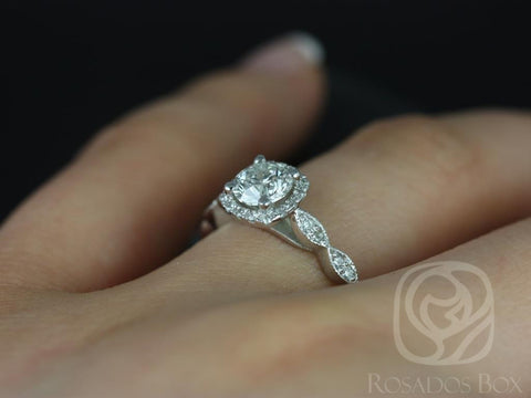 0.75ct Christie 6mm 14kt WITH Milgrain Moissanite Diamond Cushion Halo Ring - Rosados Box