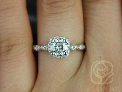 3/4ct Christie 14kt Gold Diamond WITH Milgrain Vintage Cushion Halo Ring - Rosados Box