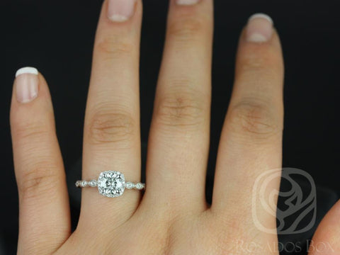 3/4ct Christie 14kt Gold Diamond WITH Milgrain Vintage Cushion Halo Ring - Rosados Box