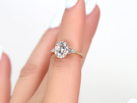 3ct Cinderella 10x8mm 14kt Gold Forever One Moissanite Diamonds Cluster Ring - Rosados Box