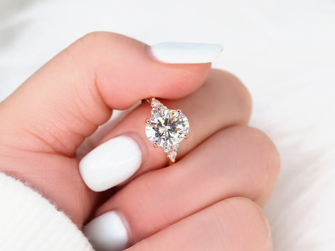 3ct Cinderella 10x8mm 14kt Gold Forever One Moissanite Diamonds Cluster Ring - Rosados Box