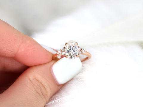 2.50ct Cinderella 10x7mm 14kt Gold Moissanite Diamond Elongated Oval Cluster Ring - Rosados Box