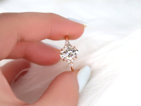 2.50ct Cinderella 10x7mm 14kt Gold Moissanite Diamond Elongated Oval Cluster Ring - Rosados Box