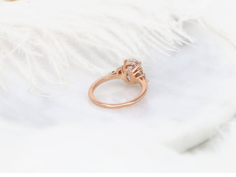 2.50ct Cinderella 10x7mm 14kt Gold Moissanite Diamond Elongated Oval Cluster Ring - Rosados Box