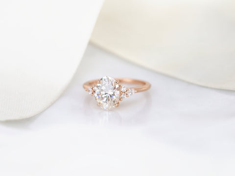 2.50ct Cinderella 10x7mm 14kt Gold Moissanite Diamond Elongated Oval Cluster Ring - Rosados Box