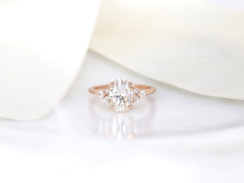 2.50ct Cinderella 10x7mm 14kt Gold Moissanite Diamond Elongated Oval Cluster Ring - Rosados Box