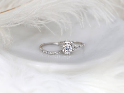 2ct Clarise 9x7mm 14kt Gold Moissanite Diamond Mermaid Split Shank Oval Bridal Set - Rosados Box