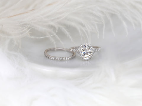 2ct Clarise 9x7mm 14kt Gold Moissanite Diamond Mermaid Split Shank Oval Bridal Set - Rosados Box