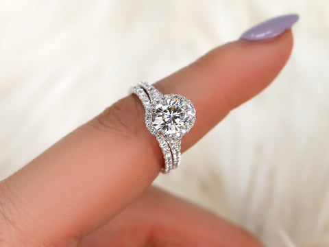 2ct Clarise 9x7mm 14kt Gold Moissanite Diamond Mermaid Split Shank Oval Bridal Set - Rosados Box