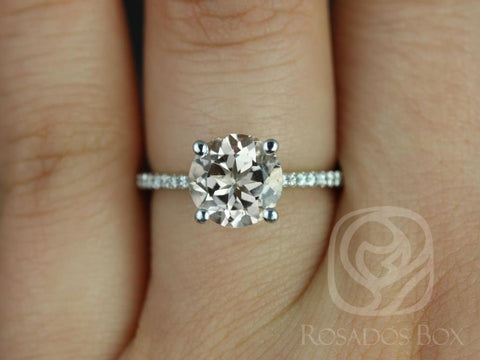 Eloise 8mm 14kt Gold Morganite Diamond Dainty Round Solitaire Accent Ring - Rosados Box