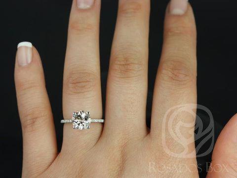 Eloise 8mm 14kt Gold Morganite Diamond Dainty Round Solitaire Accent Ring - Rosados Box