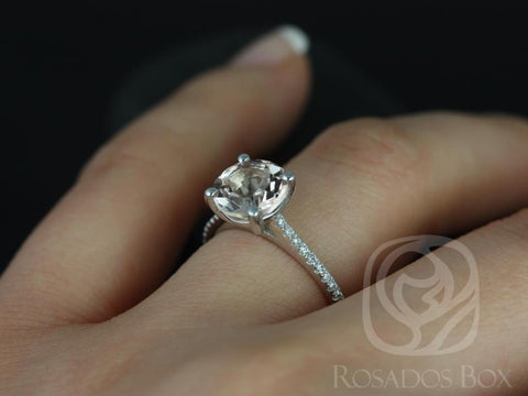 Eloise 8mm 14kt Gold Morganite Diamond Dainty Round Solitaire Accent Ring - Rosados Box