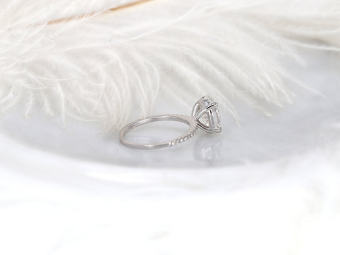 3ct Darcy 10x8mm 14kt Gold Moissanite Diamond Ultra Dainty Pave Oval Solitaire Ring - Rosados Box
