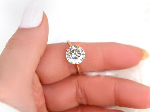 3.50ct Elenora 10mm 14kt Gold Moissanite Talon Prong Dainty Round Solitaire Ring - Rosados Box