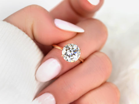 3.50ct Elenora 10mm 14kt Gold Moissanite Talon Prong Dainty Round Solitaire Ring - Rosados Box