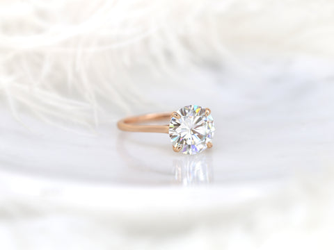 3.50ct Elenora 10mm 14kt Gold Moissanite Talon Prong Dainty Round Solitaire Ring - Rosados Box