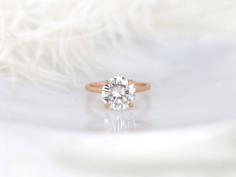 3.50ct Elenora 10mm 14kt Gold Moissanite Talon Prong Dainty Round Solitaire Ring - Rosados Box