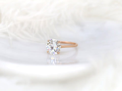 3.50ct Elenora 10mm 14kt Gold Moissanite Talon Prong Dainty Round Solitaire Ring - Rosados Box