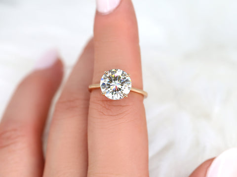 3.50ct Elenora 10mm 14kt Gold Moissanite Talon Prong Dainty Round Solitaire Ring - Rosados Box