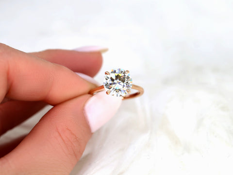 3.50ct Elenora 10mm 14kt Gold Moissanite Talon Prong Dainty Round Solitaire Ring - Rosados Box