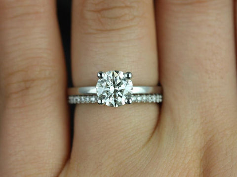 1.25ct Ella 7mm & Cara 14kt White Gold Moissanite Diamonds Round Solitaire Bridal Set - Rosados Box