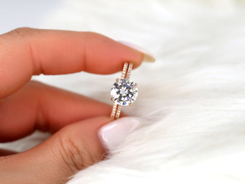 2.70ct Eloise 9mm 14kt Moissanite Diamonds Round Solitaire Accent Bridal Set - Rosados Box