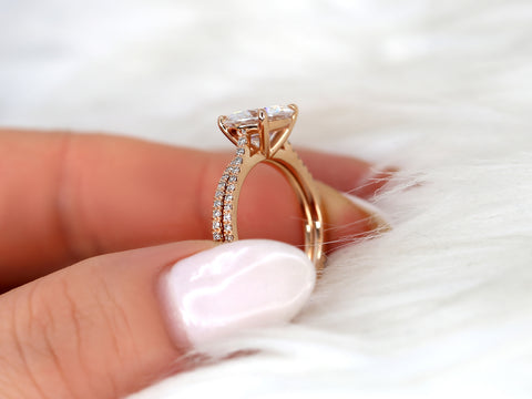 2.70ct Eloise 9mm 14kt Moissanite Diamonds Round Solitaire Accent Bridal Set - Rosados Box