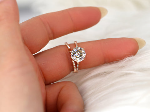 2.70ct Eloise 9mm 14kt Moissanite Diamonds Round Solitaire Accent Bridal Set - Rosados Box
