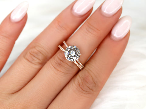 2.70ct Eloise 9mm 14kt Moissanite Diamonds Round Solitaire Accent Bridal Set - Rosados Box