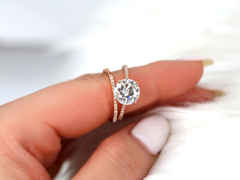2.70ct Eloise 9mm 14kt Moissanite Diamonds Round Solitaire Accent Bridal Set - Rosados Box