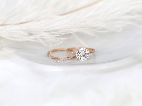 2.70ct Eloise 9mm 14kt Moissanite Diamonds Round Solitaire Accent Bridal Set - Rosados Box