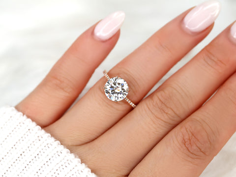 2.70ct Eloise 9mm 14kt Gold Moissanite Diamond Round Solitaire Accent Ring - Rosados Box