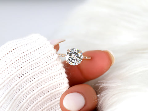 2.70ct Eloise 9mm 14kt Gold Moissanite Diamond Round Solitaire Accent Ring - Rosados Box
