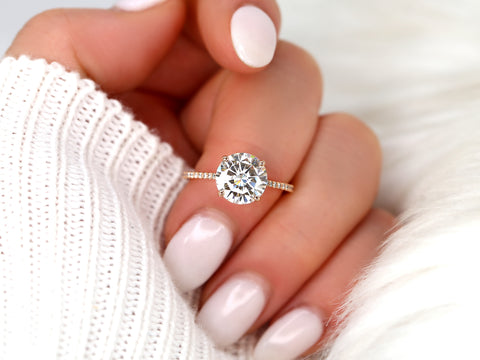 2.70ct Eloise 9mm 14kt Rose Gold Moissanite Diamond Minimalist Round Solitaire Ring - Rosados Box