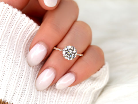 2.70ct Eloise 9mm 14kt Rose Gold Moissanite Diamond Minimalist Round Solitaire Ring - Rosados Box