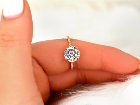 2.70ct Eloise 9mm 14kt Gold Moissanite Diamond Round Solitaire Accent Ring - Rosados Box