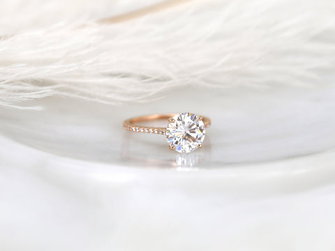 2.70ct Eloise 9mm 14kt Gold Moissanite Diamond Round Solitaire Accent Ring - Rosados Box