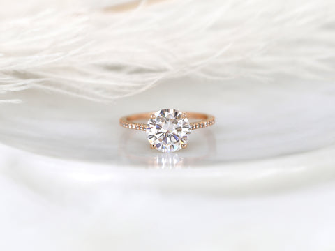 2.70ct Eloise 9mm 14kt Gold Moissanite Diamond Round Solitaire Accent Ring - Rosados Box