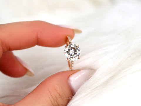 2.70ct Eloise 9mm 14kt Rose Gold Moissanite Diamond Minimalist Round Solitaire Ring - Rosados Box