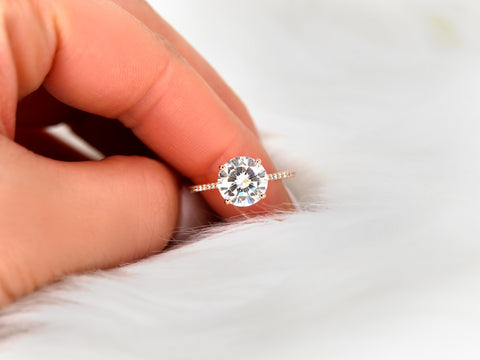 2.70ct Eloise 9mm 14kt Gold Moissanite Diamond Round Solitaire Accent Ring - Rosados Box