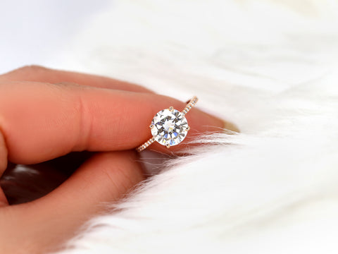 2.70ct Eloise 9mm 14kt Rose Gold Moissanite Diamond Minimalist Round Solitaire Ring - Rosados Box