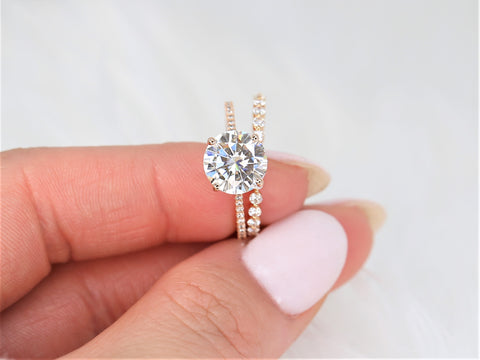 Ready to Ship 2.70ct Eloise 9mm & Petite Naomi 14kt Rose Gold Moissanite Diamond Round Solitaire Bridal Set - Rosados Box