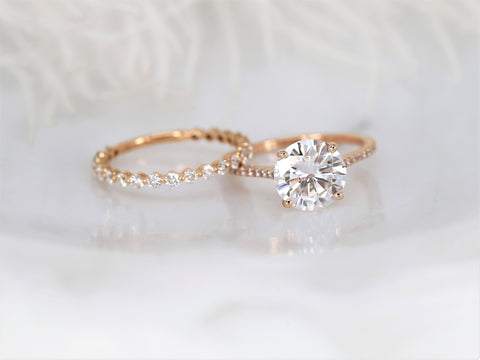 Ready to Ship 2.70ct Eloise 9mm & Petite Naomi 14kt Rose Gold Moissanite Diamond Round Solitaire Bridal Set - Rosados Box