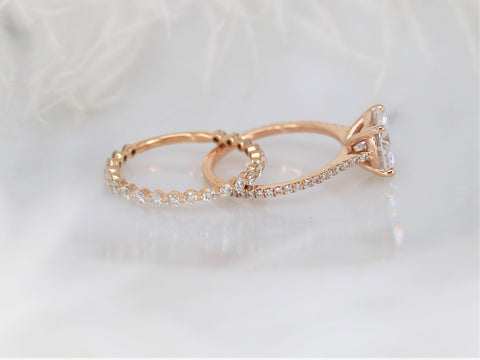 Ready to Ship 2.70ct Eloise 9mm & Petite Naomi 14kt Rose Gold Moissanite Diamond Round Solitaire Bridal Set - Rosados Box