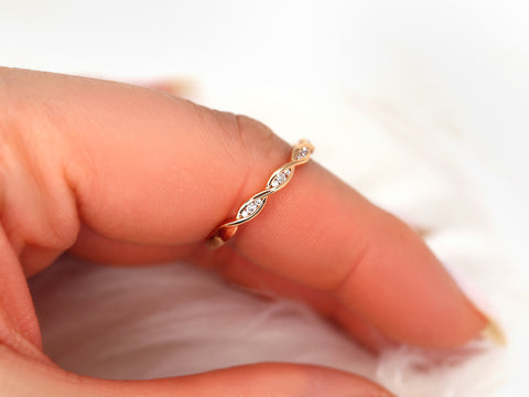 Ember 14kt Solid Gold Diamond Twist DNA Infinity HALFWAY Eternity Ring - Rosados Box