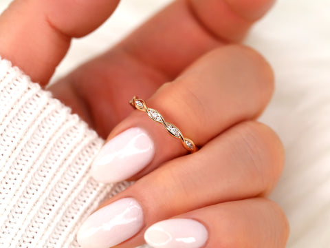 Ember 14kt Solid Gold Diamond Twist DNA Infinity HALFWAY Eternity Ring - Rosados Box