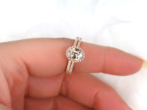 1.31ct Ready to Ship Federella 14kt Rose Gold Peach Champagne Sapphire Diamonds Oval Halo Bridal Set - Rosados Box