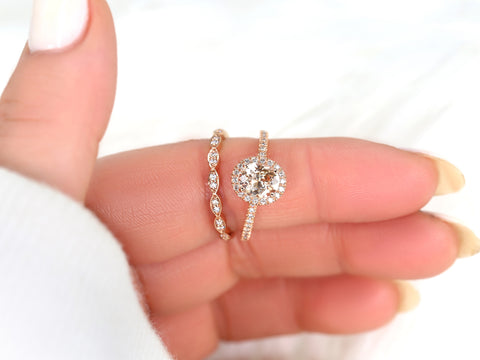 1.51ct Ready to Ship Federella & Christie 14kt Rose Gold Oval Champagne Peach Sapphire Diamonds Wedding Set Rings,Rosados Box - Rosados Box