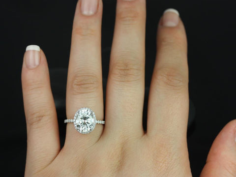 3ct Federella 10x8mm 14kt Moissanite Diamond Dainty Oval Halo Ring - Rosados Box